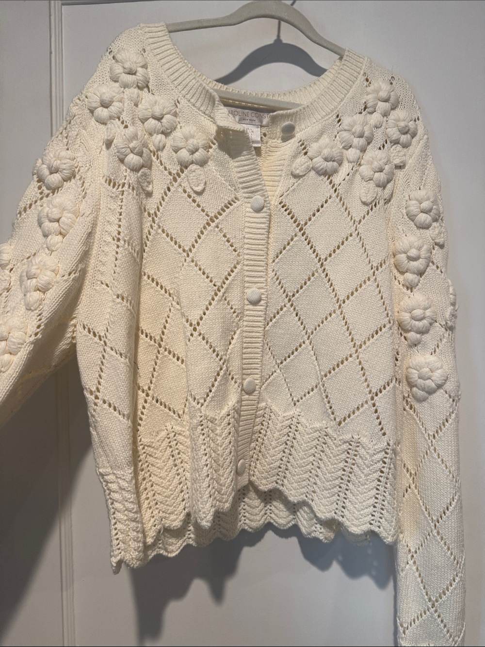 Caroline Constas Cream Floral Knit Cardigan